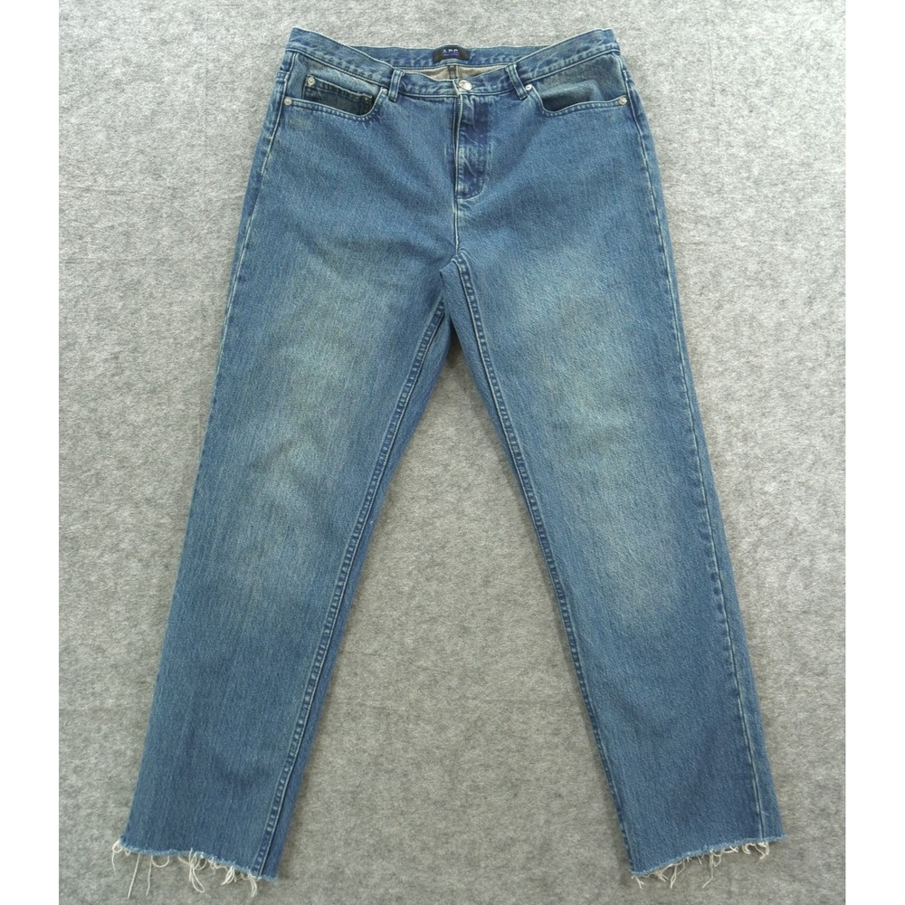 A.P.C Jeans Womens 32 Blue Baggy High Rise Relaxed Straight Leg Raw Hem Denim